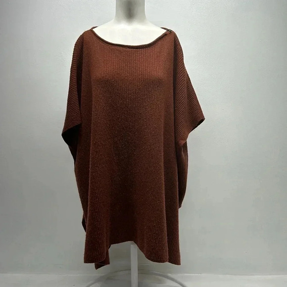 Vince Poncho Cape Cashmere Wool Blend Ribbed Sweater Knit Henna Brown Size Small - Picture 2 of 10